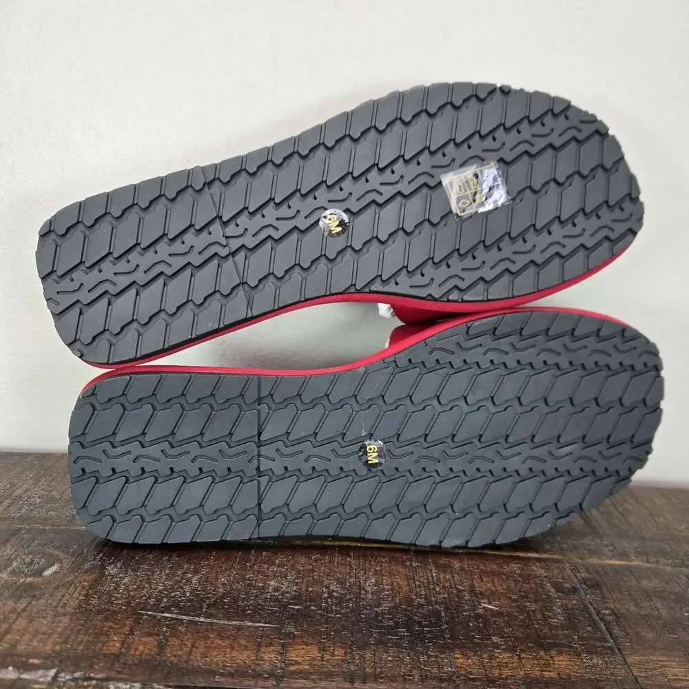 NEW Tory Burch Double T Sport Slides Womens Size 6 Big Logo Sandal Flip Flop Red